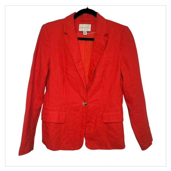 Adrienne Vittadini Red Linen Blend Blazer M Tailored Office Jacket - Picture 3 of 8